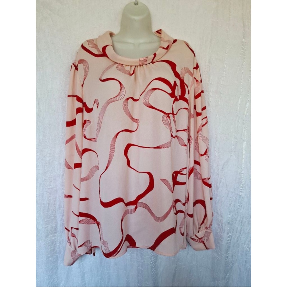 Liz Claiborne Red and Cream Swirl Plus Sized Blouse